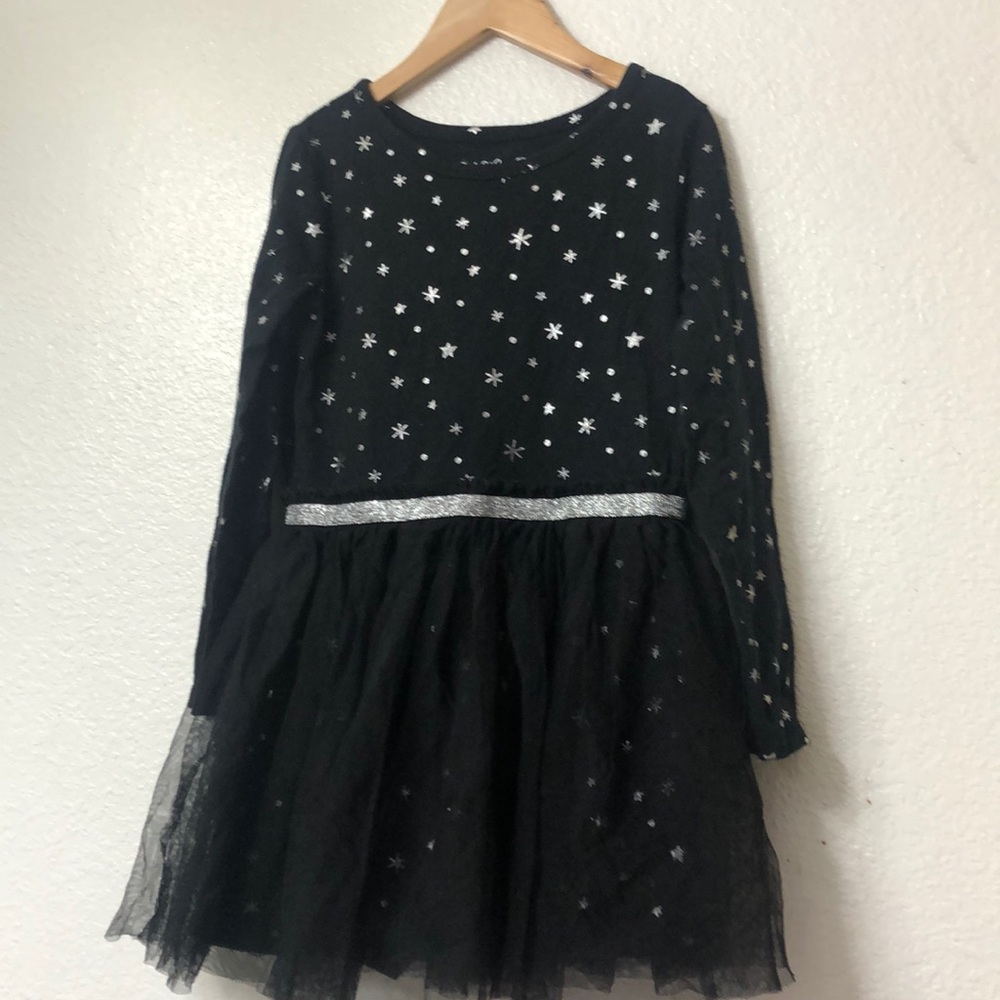 Girls cotton black and silver dress
